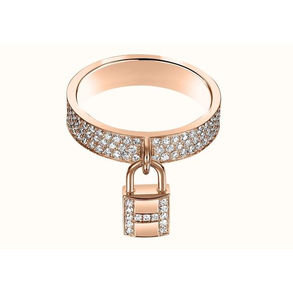 Hermes Kelly Clochette Ring Lock Medium Model Rose Gold 18K Diamonds Siz 54 Rare - Picture 3 of 13